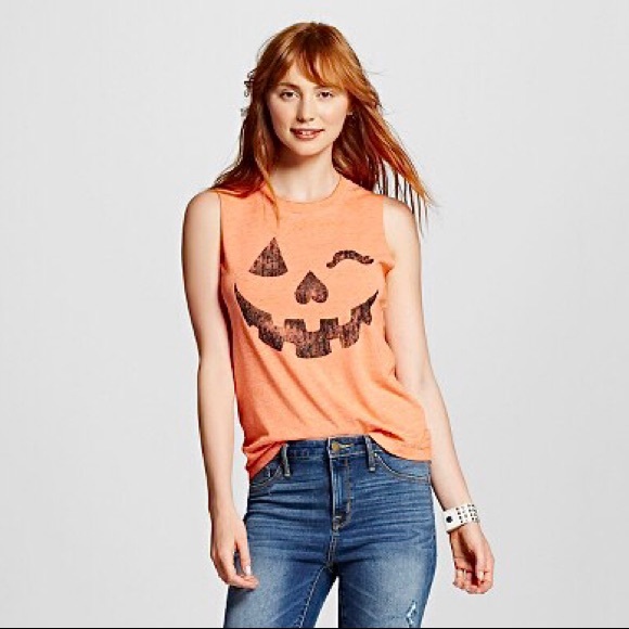 Fifth Sun Tops - Fifth Sun Jack O Lantern Pumpkin Burnout Sleeveless Muscle T-Shirt Tee Tank Top